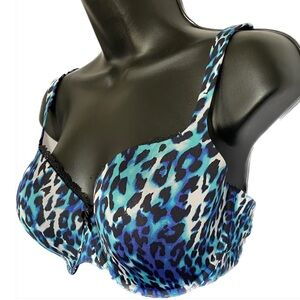 LS BLU/BLK CHEETAH Lined Underwire, 38C. *P1046